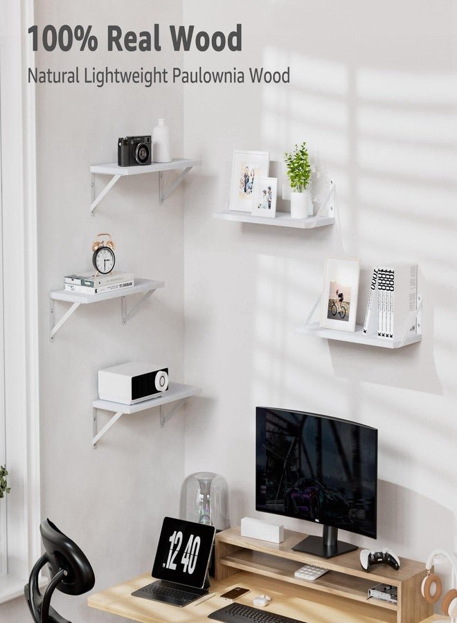 COCOYA Wall Shelves 7.3" Deep Set of 2, Solid Paulownia Wood Wider Longer Sturdy Easy to Install Wall Mounted Bookshelves Storage Shelves Bathroom Storage Office Laundry Room Bedroom Organizer White - Image 4